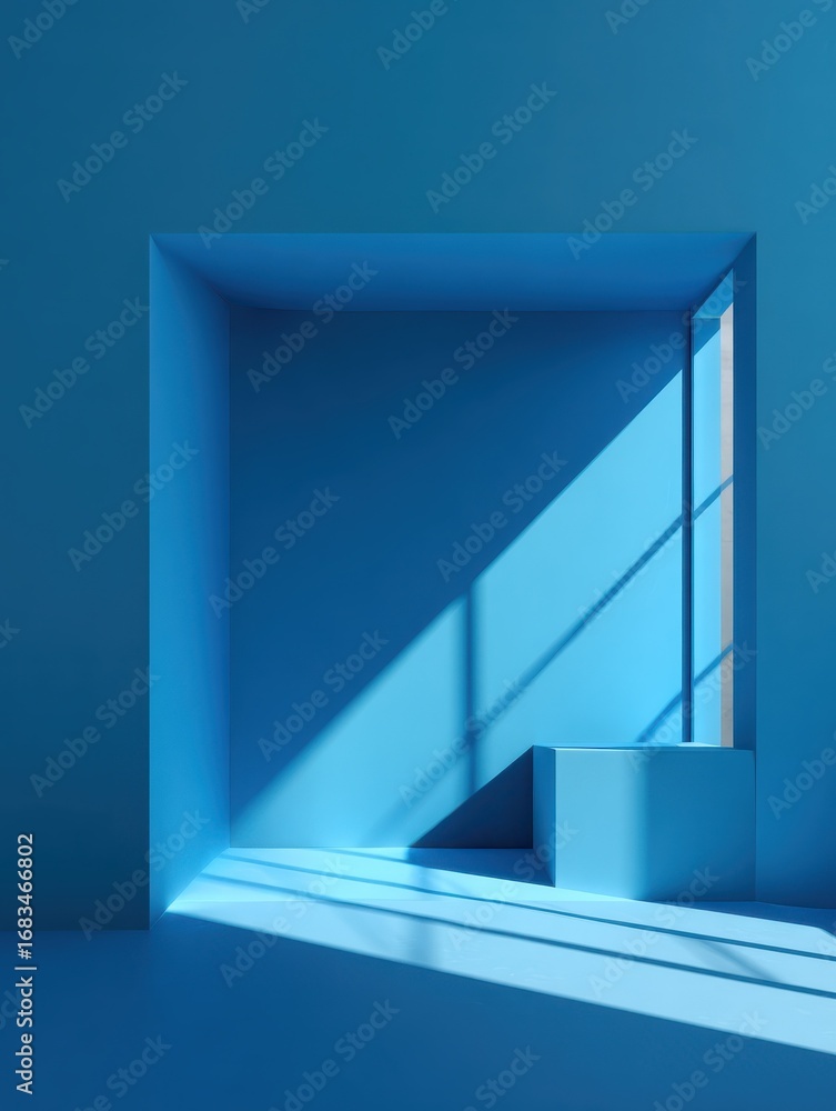 Poster abstract geometry studio scene with shadow and light blue background for luxury product display show