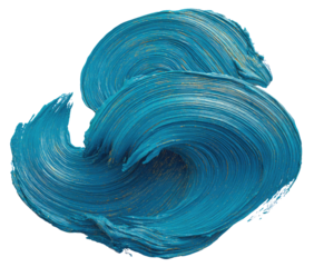 Abstract swirling teal paint strokes on black background