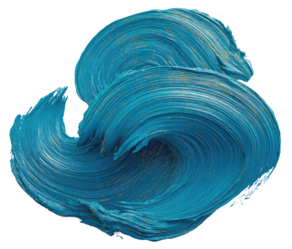 Abstract swirling teal paint strokes on black background