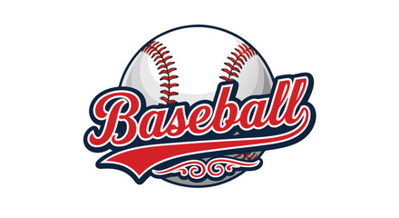 Bold Vector SVG Icon of Baseball with Text in Modern Flat Style Featuring Red and White Colors