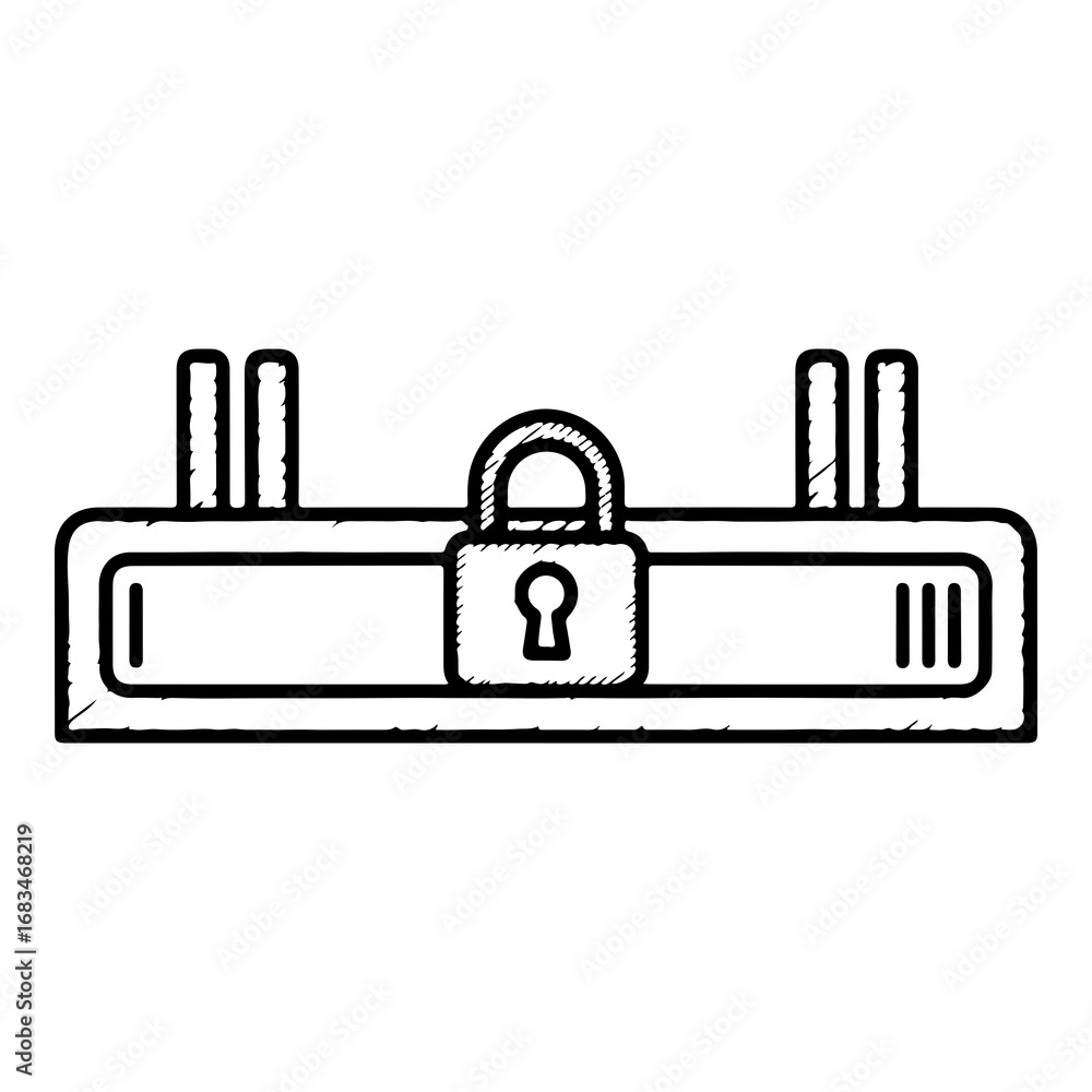 Fototapete vector illustration of a locked network router with antennas for secure internet access and data pro