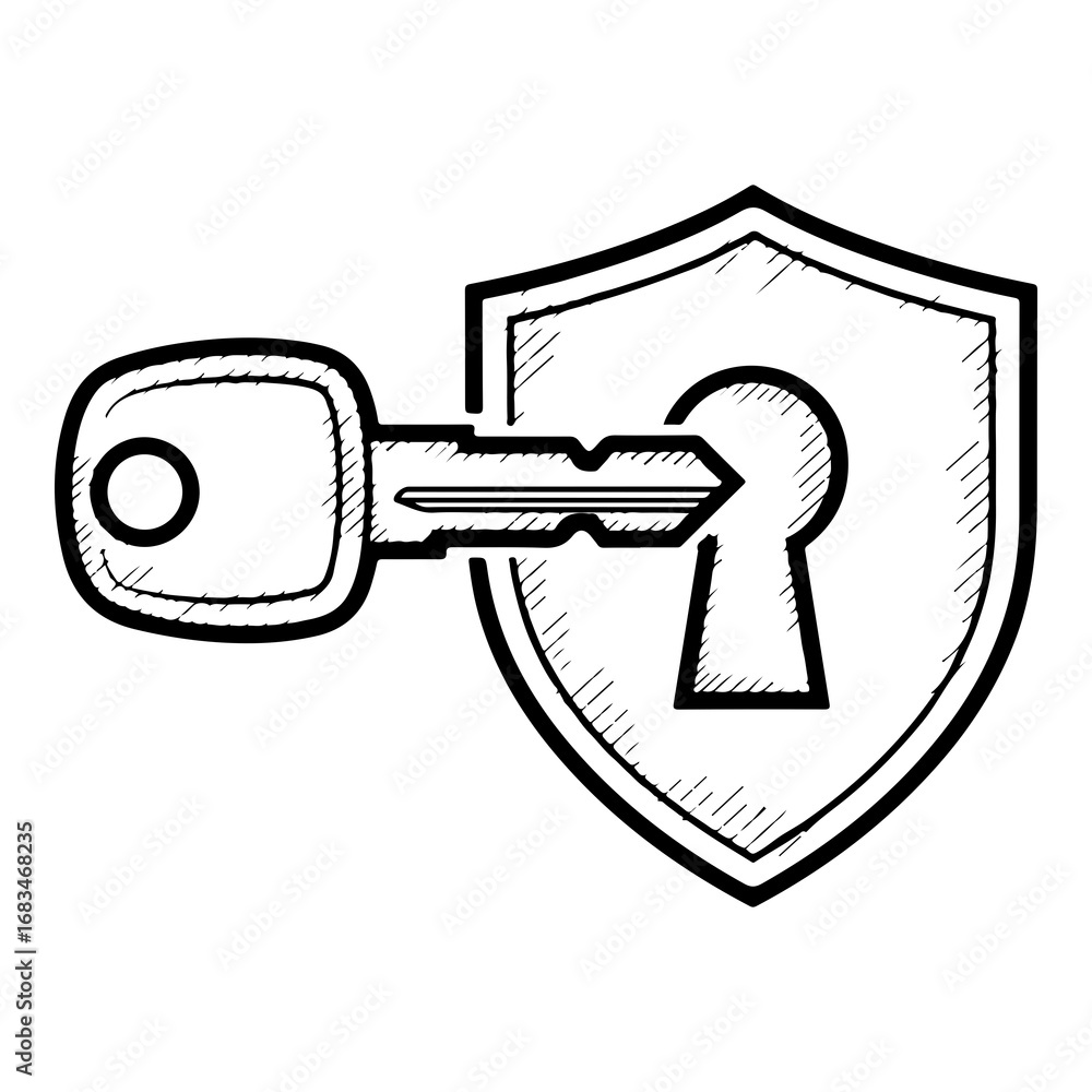 Poster secure access concept vector art key and shield icon for digital security and protection