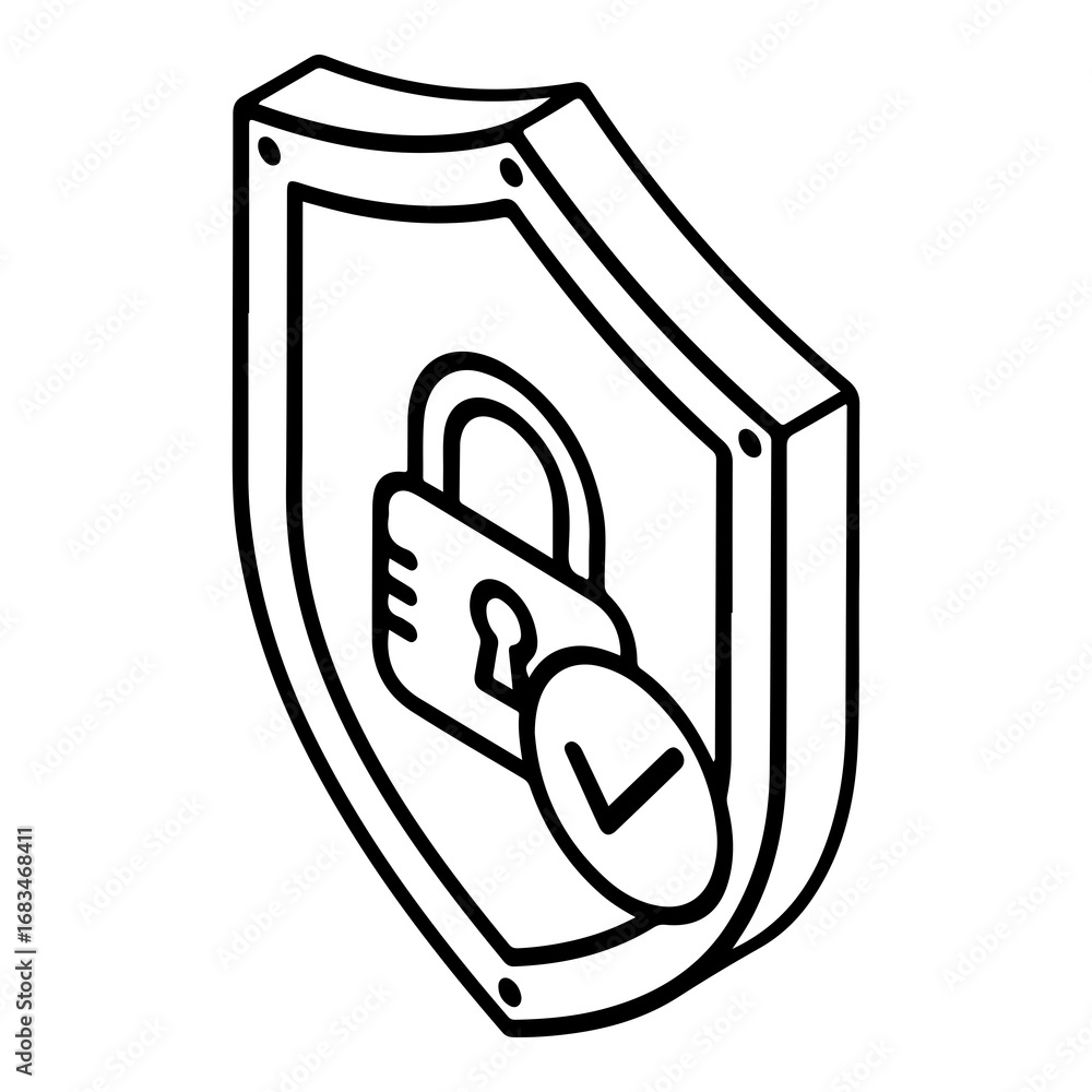 Aufkleber isometric security shield with lock and checkmark vector illustration scalable icon