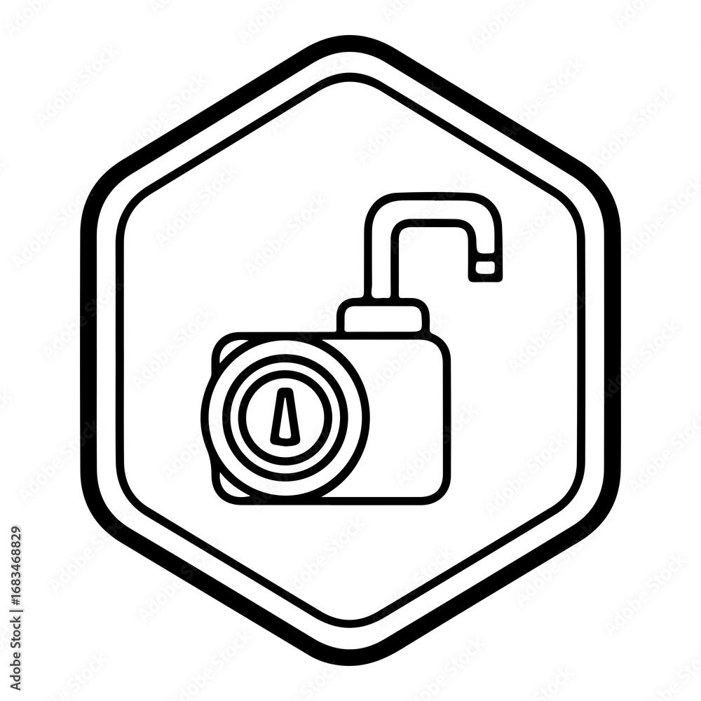 Fototapete vector illustration of an open padlock inside a hexagonal outline for security and access concepts