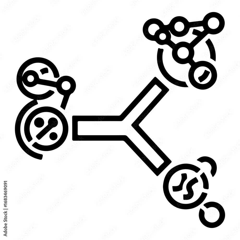 Aufkleber abstract y-shaped molecular structure with attached circular elements vector graphic