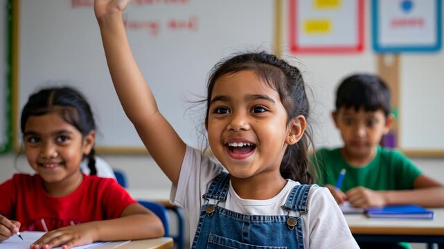 Excited kids participate enthusiastically in engaging classroom activity