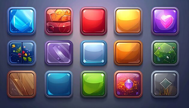 Collection of colorful square graphic elements for  interface or app design. - Powered by Adobe