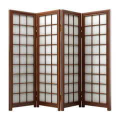Photo of fourpanel wooden room divider with white paper screen isolated on transparent background