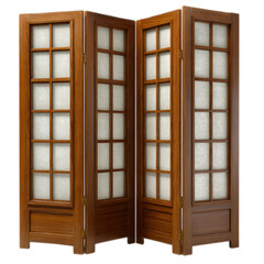 Photo of wooden room divider with glass panels isolated on transparent background