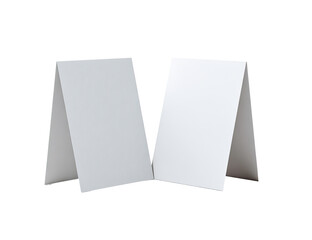 Two blank, white tabletop signs