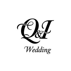 QI letter logo, QI Typography Initial Letter Brand Logo, Minimalist Wedding Monogram Logo