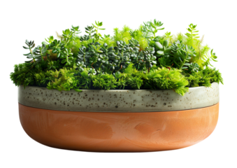 Self-watering terracotta planter with natural moss filter Isolated on a transparent background