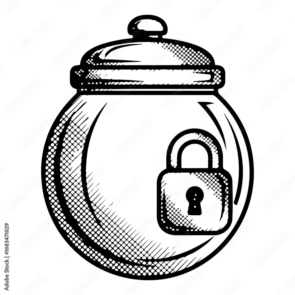 Poster secure storage jar illustration with padlock vector graphic for digital and print projects