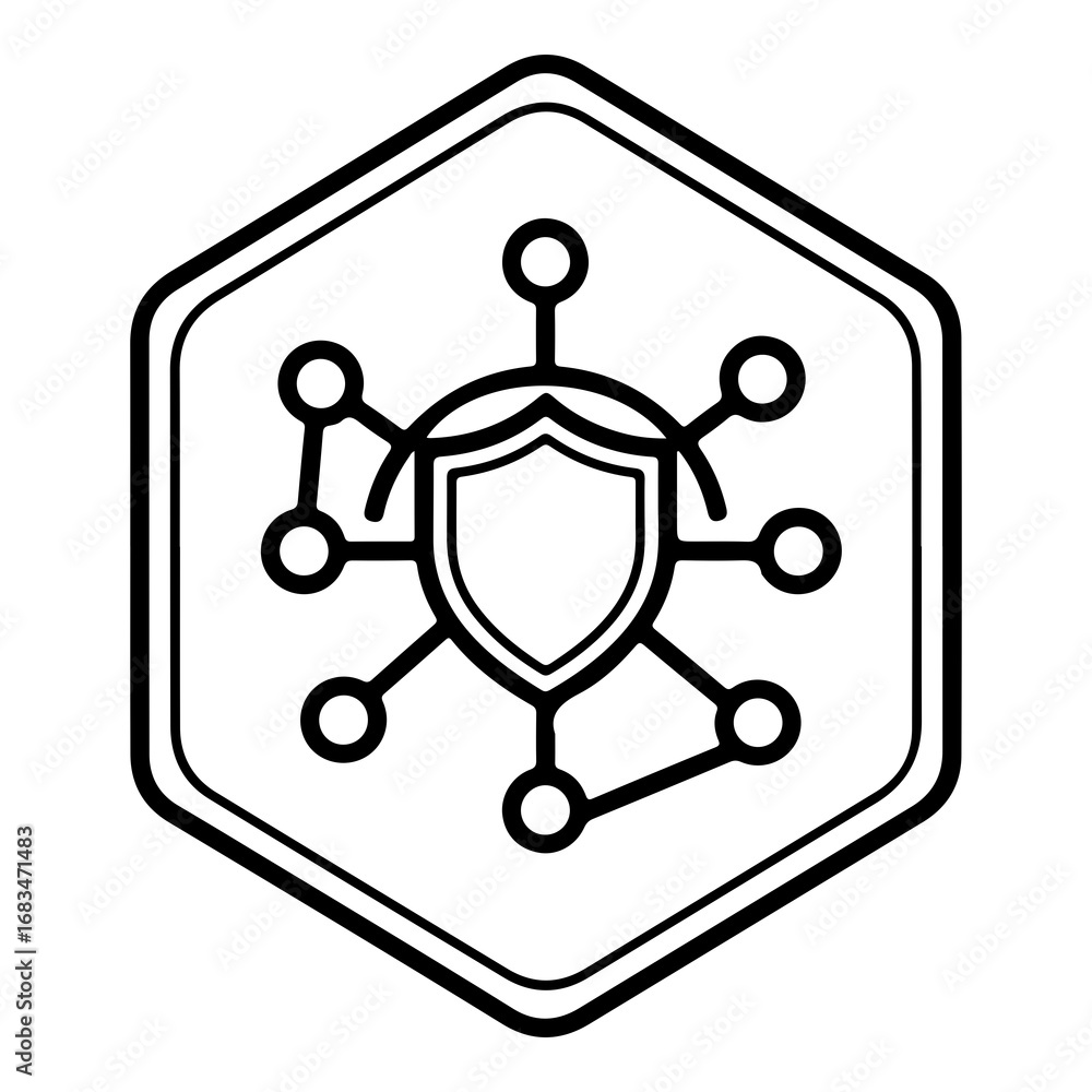 Fototapete cyber security network icon featuring a shield and connected nodes for digital protection and data a