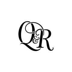 QR Typography Initial Letter Brand Logo, Minimalist Wedding Monogram Logo