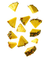 Naklejka premium Fresh Pineapple Slices with Leaves Isolated on Black Background