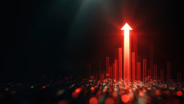 Red upward trend graph against dark background