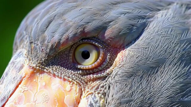 Close-up Video of a Shoebill Stork's Eye, Feathers, and Beak Details