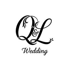 QL Typography Initial Letter Brand Logo, Minimalist Wedding Monogram Logo