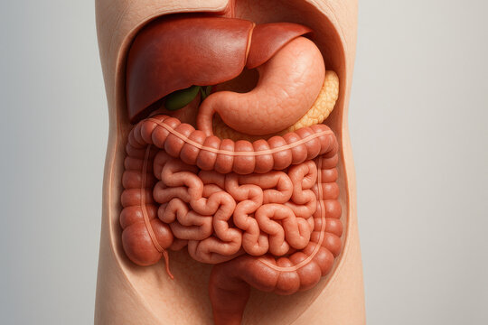 Human Digestive System Anatomy Illustration: Liver, Stomach, Intestines [Illustration]