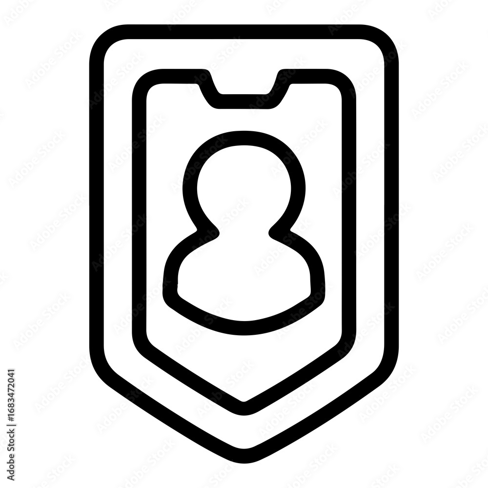 Poster vector illustration of a shield badge with a silhouette of a person for identification and security 