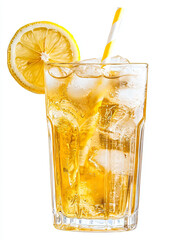 Refreshing Lemonade with Ice and Citrus Slice in Glass Cup