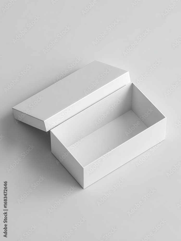 Aufkleber blank white rectangular box mockup with lid on light grey surface for product layouts packaging desi