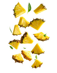 Naklejka premium Fresh Pineapple Slices with Leaves Isolated on Black Background