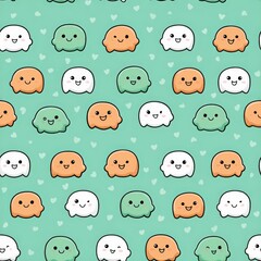 Fototapeta premium Playful Colorful Ghost Characters in a Repeating Pattern Design