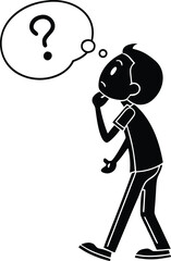 Simple Stick Figure Thinking Pose – Clean Minimal Vector with Question Mark