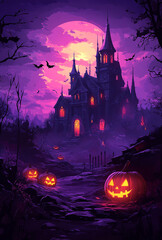 Gothic Halloween Haunted House with Stained Glass Windows
