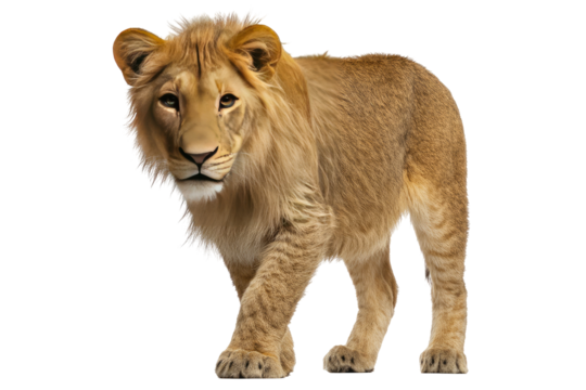 Lion cub walking, facing forward