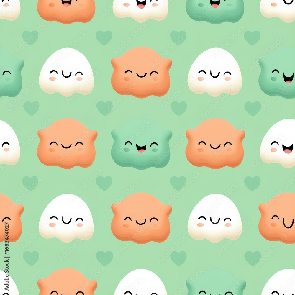 Poster cute pattern of colorful smiling characters on soft background