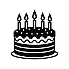 Festive Delight A Black and White Cake Illustration with Glowing Candles for Celebrations, Delicious Treats, and Joyful Gatherings