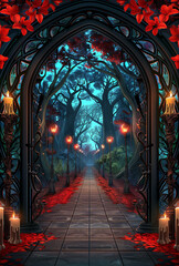 Gothic Halloween Haunted House with Stained Glass Windows