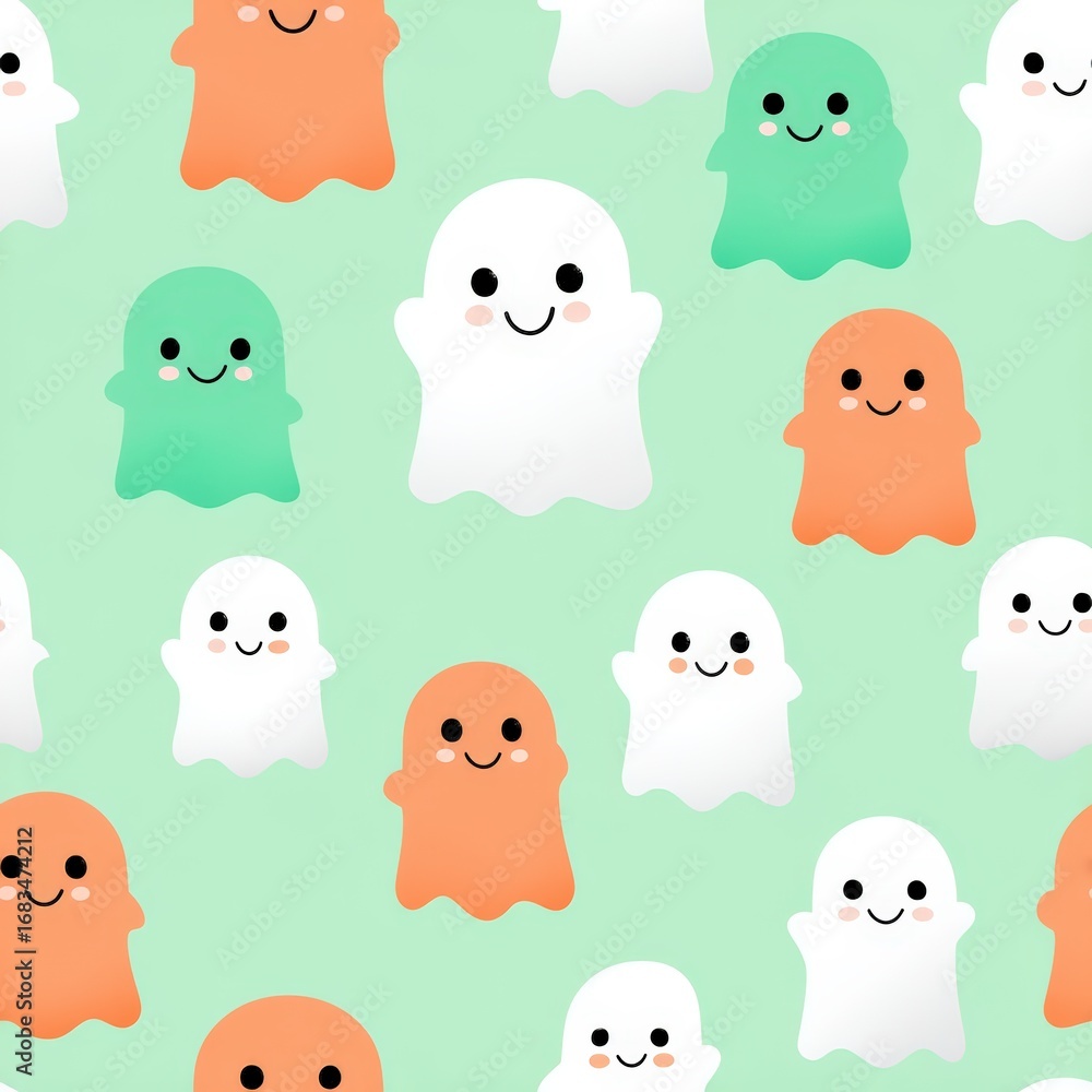 Poster cute ghost characters on soft background for fun designs and events