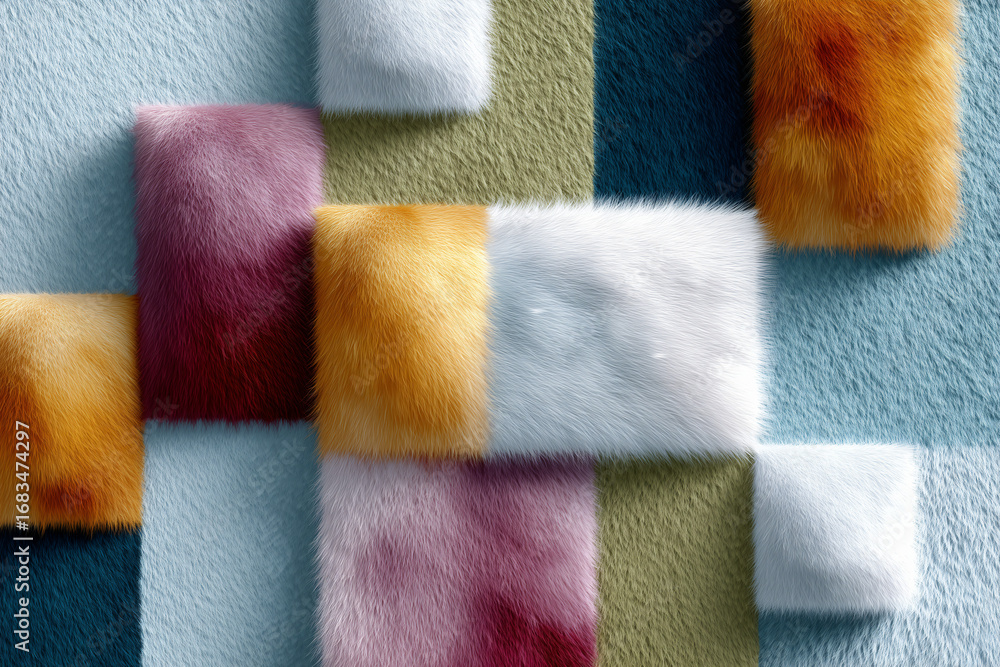 Poster abstract geometric fur texture with colorful pattern. this image depicts a playful and visually appe