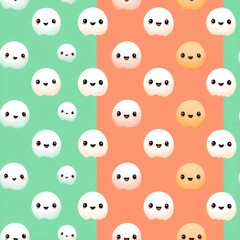 Cute Cartoon Ghosts on Colorful Background in Fun Pattern Design