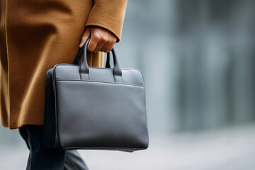 A man confidently holds a stylish briefcase. The picture highlights the briefcase's elegant design and the man's composed demeanor.