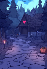 Gothic Halloween Haunted House with Stained Glass Windows