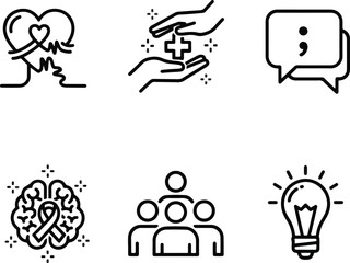 Monochrome Vector Icon Pack for Mental Health Awareness and Suicide Prevention