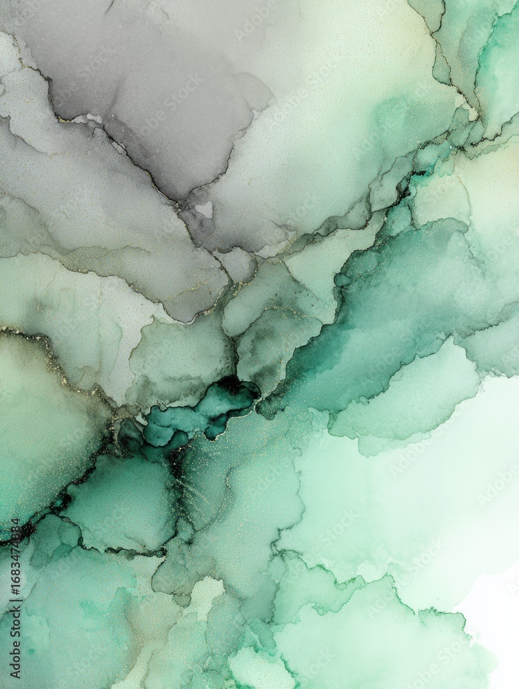 Poster soft shades of green and gray blend seamlessly, creating a serene and sophisticated abstract composi