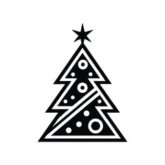 A stylized Christmas tree vector graphic from a collection of holiday icons. This monochrome geometric design element with a star is perfect for festive branding or seasonal decoration