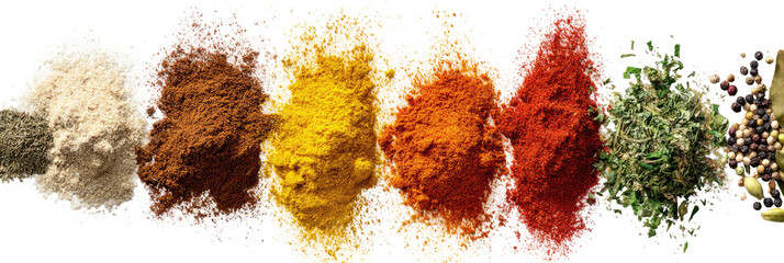 Colorful display of various ground spices