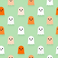 Obraz premium Playful Pattern of Colorful Ghosts on Soft Green Background