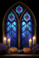 Gothic Halloween Haunted House with Stained Glass Windows
