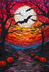 Gothic Halloween Haunted House with Stained Glass Windows