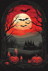 Gothic Halloween Haunted House with Stained Glass Windows