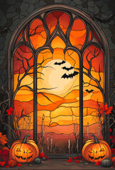 Gothic Halloween Haunted House with Stained Glass Windows
