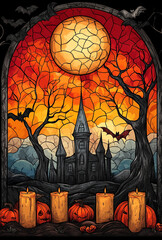 Gothic Halloween Haunted House with Stained Glass Windows